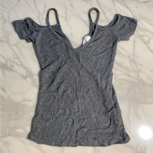 Urban Outfitters Project Social T Grey Ribbed Cold Shoulder Top